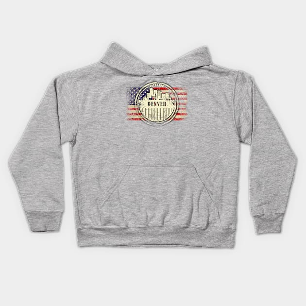 US flag with silhouette Denver City Kids Hoodie by DimDom